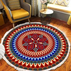 Mandala Tassel Round Carpet Area Rug Ethnic Style Room Living Room Bedroom Coffee Table Floor Mat
