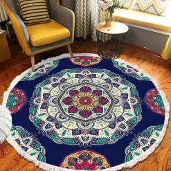 Mandala Tassel Round Carpet Area Rug Ethnic Style Room Living Room Bedroom Coffee Table Floor Mat