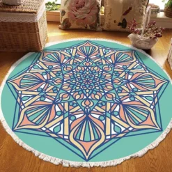 Mandala Tassel Round Carpet Area Rug Ethnic Style Room Living Room Bedroom Coffee Table Floor Mat