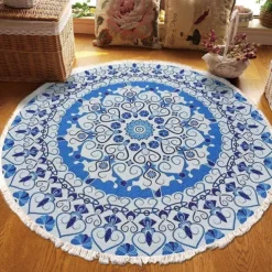 Mandala Tassel Round Carpet Area Rug Ethnic Style Room Living Room Bedroom Coffee Table Floor Mat