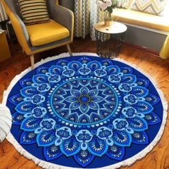Mandala Tassel Round Carpet Area Rug Ethnic Style Room Living Room Bedroom Coffee Table Floor Mat