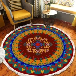 Mandala Tassel Round Carpet Area Rug Ethnic Style Room Living Room Bedroom Coffee Table Floor Mat