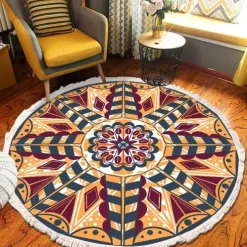 Mandala Tassel Round Carpet Area Rug Ethnic Style Room Living Room Bedroom Coffee Table Floor Mat