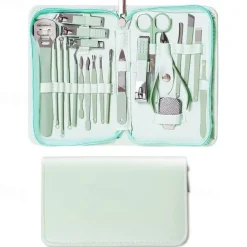 Manicure Set Nail Clippers Pedicure Kit -22 Pieces Stainless Steel Professional Manicure Kit Grooming Kits Nail Care Tools with Luxurious Travel Leather Case Gift Box Blue Green