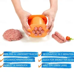 Manual Sausage Maker, One Press Cevapcici Sausage Meat Stuffer Filler, for Hand Operated Meat Grinder Food Grinder