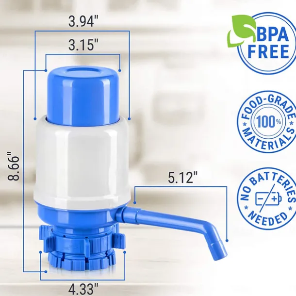 Manual Water Pump for 5 Gallon Bottle - Secure Fit on Top Jugs - 3 Tube Lengths, Protective Spout Cap, Cleaning Brush, Food-Grade Materials