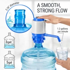 Manual Water Pump for 5 Gallon Bottle - Secure Fit on Top Jugs - 3 Tube Lengths, Protective Spout Cap, Cleaning Brush, Food-Grade Materials