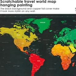Map World Edition Large Black Gold Style Scratchable Travel Map Hanging Picture Luxury World Map Designed for Travelers