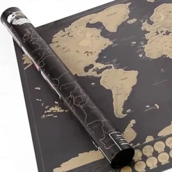 Map World Edition Large Black Gold Style Scratchable Travel Map Hanging Picture Luxury World Map Designed for Travelers
