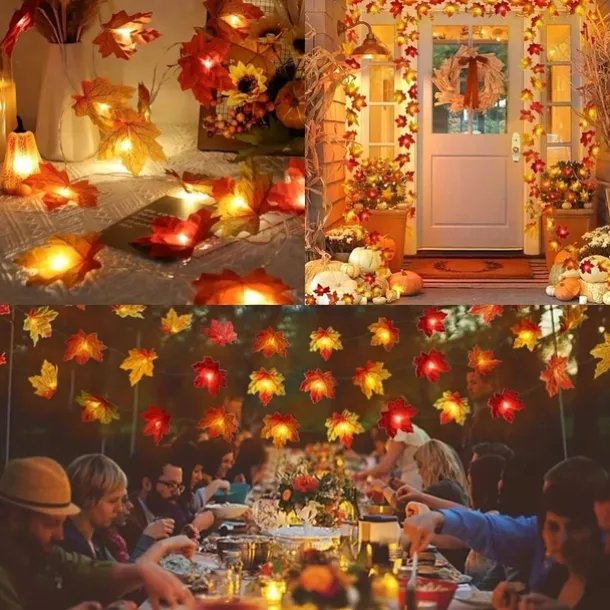 Maple Leaf Lantern String Halloween Fall Thanksgiving Lantern String 6M 40 LEDs 3M 20LEDs 1.5M 10LEDs Battery or USB Powered Indoor and Outdoor Garden Decorative Light String