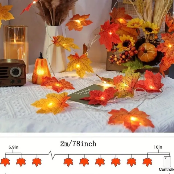 Maple Leaf Lantern String Halloween Fall Thanksgiving Lantern String 6M 40 LEDs 3M 20LEDs 1.5M 10LEDs Battery or USB Powered Indoor and Outdoor Garden Decorative Light String