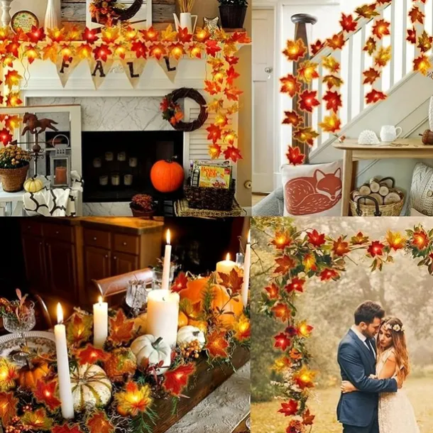 Maple Leaf Lantern String Halloween Fall Thanksgiving Lantern String 6M 40 LEDs 3M 20LEDs 1.5M 10LEDs Battery or USB Powered Indoor and Outdoor Garden Decorative Light String