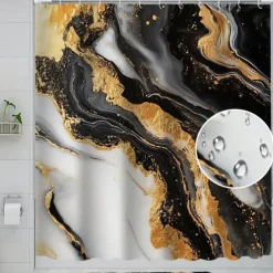 Marble Pattern Shower Curtain Set, 4-Piece Abstract Design, Waterproof Polyester with Non-Slip Bathroom Mat, Toilet Lid Cover, Rug, Includes 12 Hooks for Bathroom Decor