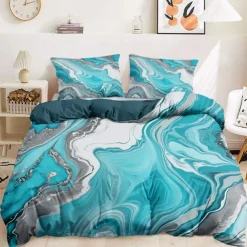 Marble Print Duvet Cover Full Size Bedding Set Bed Sets Quilt Cover Soft Lightweight Comforter Cover with 2 Pillowcases for Summer Spring