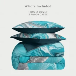 Marble Print Duvet Cover Full Size Bedding Set Bed Sets Quilt Cover Soft Lightweight Comforter Cover with 2 Pillowcases for Summer Spring