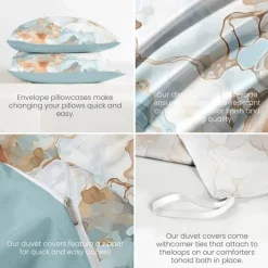 Marble Print Duvet Cover Full Size Bedding Set Bed Sets Quilt Cover Soft Lightweight Comforter Cover with 2 Pillowcases for Summer Spring