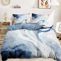 Marble Print Duvet Cover Full Size Bedding Set Bed Sets Quilt Cover Soft Lightweight Comforter Cover with 2 Pillowcases for Summer Spring