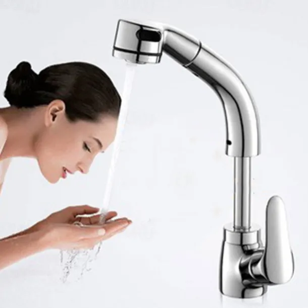 Matte Black Bathroom Basin Faucet Pull Out Spout Rotatable Liftable Body Deck Mounted Hot and Cold Water Mixer Tap