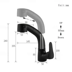Matte Black Bathroom Basin Faucet Pull Out Spout Rotatable Liftable Body Deck Mounted Hot and Cold Water Mixer Tap