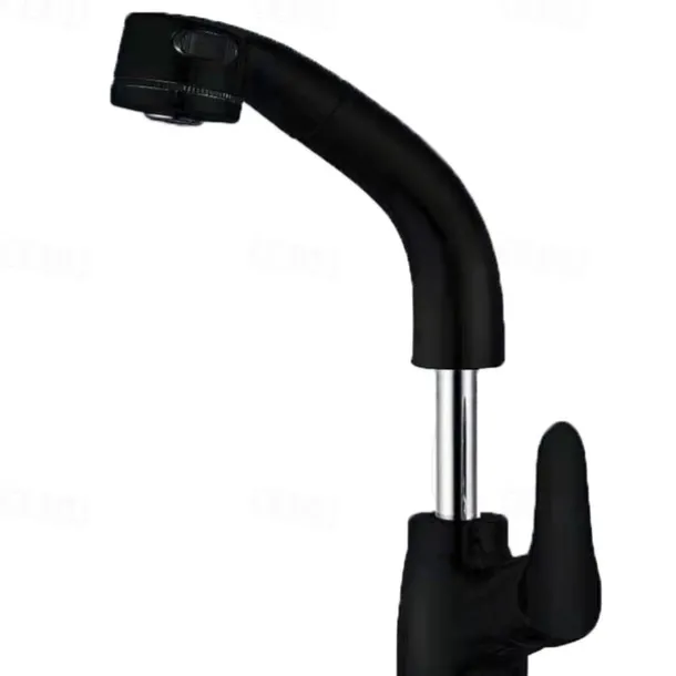 Matte Black Bathroom Basin Faucet Pull Out Spout Rotatable Liftable Body Deck Mounted Hot and Cold Water Mixer Tap