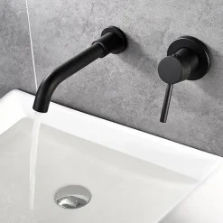 Matte Black Bathroom Sink Faucet Brass Wall Installation Basin Faucet Cold and Hot Water Mixer Tap Contemporary