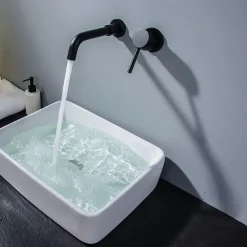 Matte Black Bathroom Sink Faucet Brass Wall Installation Basin Faucet Cold and Hot Water Mixer Tap Contemporary