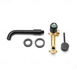 Matte Black Bathroom Sink Faucet Brass Wall Installation Basin Faucet Cold and Hot Water Mixer Tap Contemporary