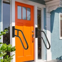 Matte Black Modern U-shaped 1pc Metal Handrail For Outdoor Steps, Wall-Mounted Safety Staircase Grab Rail, Modern Entryway Railing, With Plate Thickness And Installation Hardware