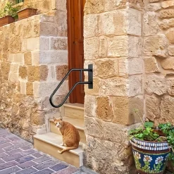 Matte Black Modern U-shaped 1pc Metal Handrail For Outdoor Steps, Wall-Mounted Safety Staircase Grab Rail, Modern Entryway Railing, With Plate Thickness And Installation Hardware