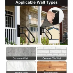 Matte Black Modern U-shaped 1pc Metal Handrail For Outdoor Steps, Wall-Mounted Safety Staircase Grab Rail, Modern Entryway Railing, With Plate Thickness And Installation Hardware