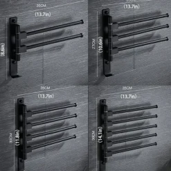 Matte Black Towel Bar with Hook,Self Adhesive Wall Mounted Swing Arm Contemporary Aluminum Multi Rods Towel Bar 1PC