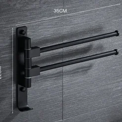 Matte Black Towel Bar with Hook,Self Adhesive Wall Mounted Swing Arm Contemporary Aluminum Multi Rods Towel Bar 1PC
