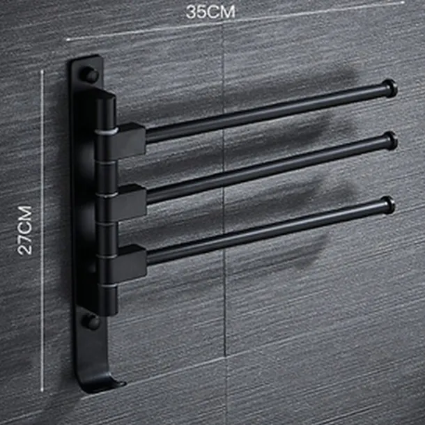 Matte Black Towel Bar with Hook,Self Adhesive Wall Mounted Swing Arm Contemporary Aluminum Multi Rods Towel Bar 1PC