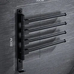 Matte Black Towel Bar with Hook,Self Adhesive Wall Mounted Swing Arm Contemporary Aluminum Multi Rods Towel Bar 1PC