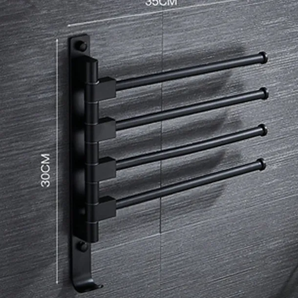 Matte Black Towel Bar with Hook,Self Adhesive Wall Mounted Swing Arm Contemporary Aluminum Multi Rods Towel Bar 1PC