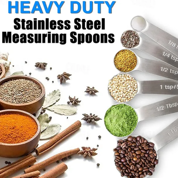 Measuring Spoon Set Stainless Steel Measuring Spoons Set of 6 Metal Measuring Spoon for Measuring Dry and Liquid Ingredients of Cooking Baking