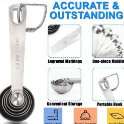 Measuring Spoon Set Stainless Steel Measuring Spoons Set of 6 Metal Measuring Spoon for Measuring Dry and Liquid Ingredients of Cooking Baking