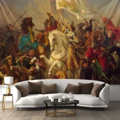 Medieval Medieval Tapestry Middle Age Tapestry French Art Large Tapestry Mural Decor Photograph Backdrop Blanket Curtain Home Bedroom Living Room Decoration Saint Joan of Arc European