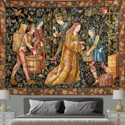 Medieval Painting Tapestry Middle Age Tapestry Grape Harving Wall Art Large Tapestry Mural Decor Photograph Backdrop Blanket Curtain Home Bedroom Living Room Decoration