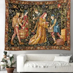 Medieval Painting Tapestry Middle Age Tapestry Grape Harving Wall Art Large Tapestry Mural Decor Photograph Backdrop Blanket Curtain Home Bedroom Living Room Decoration