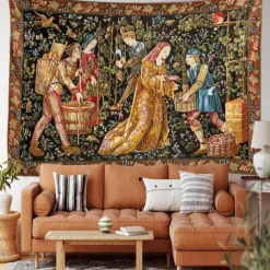 Medieval Painting Tapestry Middle Age Tapestry Grape Harving Wall Art Large Tapestry Mural Decor Photograph Backdrop Blanket Curtain Home Bedroom Living Room Decoration