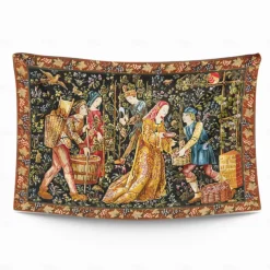 Medieval Painting Tapestry Middle Age Tapestry Grape Harving Wall Art Large Tapestry Mural Decor Photograph Backdrop Blanket Curtain Home Bedroom Living Room Decoration