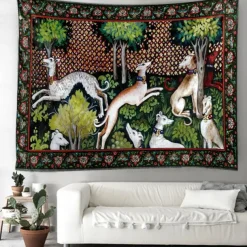 Medieval Painting Tapestry Middle Age Tapestry Animal Wall Art Large Tapestry Mural Decor Photograph Backdrop Blanket Curtain Home Bedroom Living Room Decoration