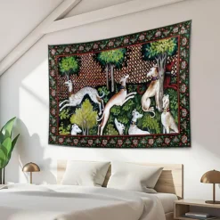 Medieval Painting Tapestry Middle Age Tapestry Animal Wall Art Large Tapestry Mural Decor Photograph Backdrop Blanket Curtain Home Bedroom Living Room Decoration