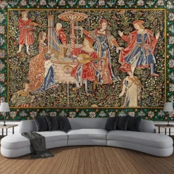 Medieval Painting Tapestry Middle Age Tapestry Wall Art Large Tapestry Mural Decor Photograph Backdrop Blanket Curtain Home Bedroom Living Room Decoration