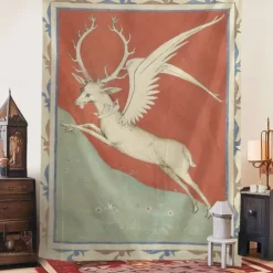 Medieval Tapestry Middle Age Tapestry Gothic Art Large Tapestry Mural Decor Photograph Backdrop Home Bedroom Living Room Decoration Cerf blanc ailé représentant le jeune Charles VI