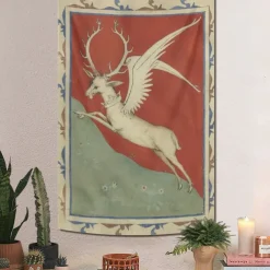 Medieval Tapestry Middle Age Tapestry Gothic Art Large Tapestry Mural Decor Photograph Backdrop Home Bedroom Living Room Decoration Cerf blanc ailé représentant le jeune Charles VI