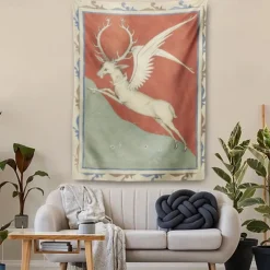 Medieval Tapestry Middle Age Tapestry Gothic Art Large Tapestry Mural Decor Photograph Backdrop Home Bedroom Living Room Decoration Cerf blanc ailé représentant le jeune Charles VI