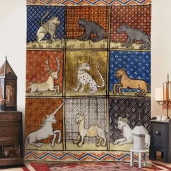 Medieval Tapestry Middle Age Tapestry Gothic Art Large Tapestry Mural Decor Photograph Backdrop Home Bedroom Living Room Decoration Cerf blanc ailé représentant le jeune Charles VI