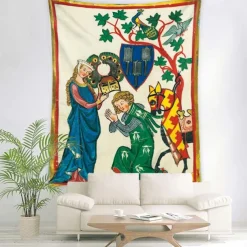Medieval Tapestry Middle Age Tapestry Wall Art Large Tapestry Mural Decor Photograph Backdrop Blanket Curtain Home Bedroom Living Room Decoration